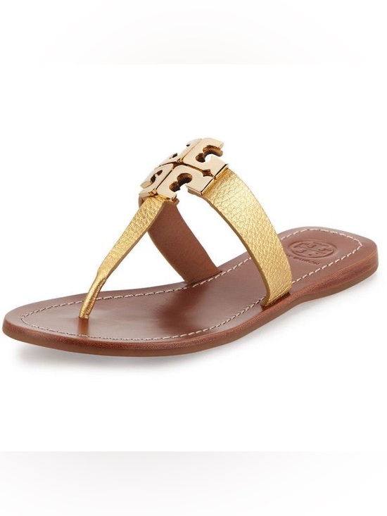 Tory Burch Shoes - Tory Burch Metallic Gold Logo Thong Sandals